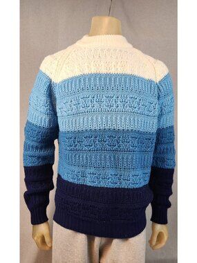 Vintage Unbranded LARGE Blue Striped Long Slv Knit Pullover Sweater Top USED